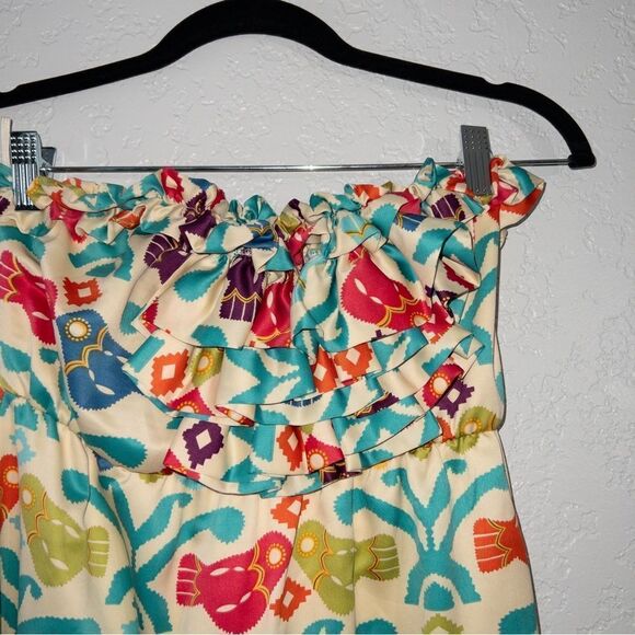 Judith March Cream Multicolored Bird Print Strapless‎ Dress Size Medium - Picture 2 of 7